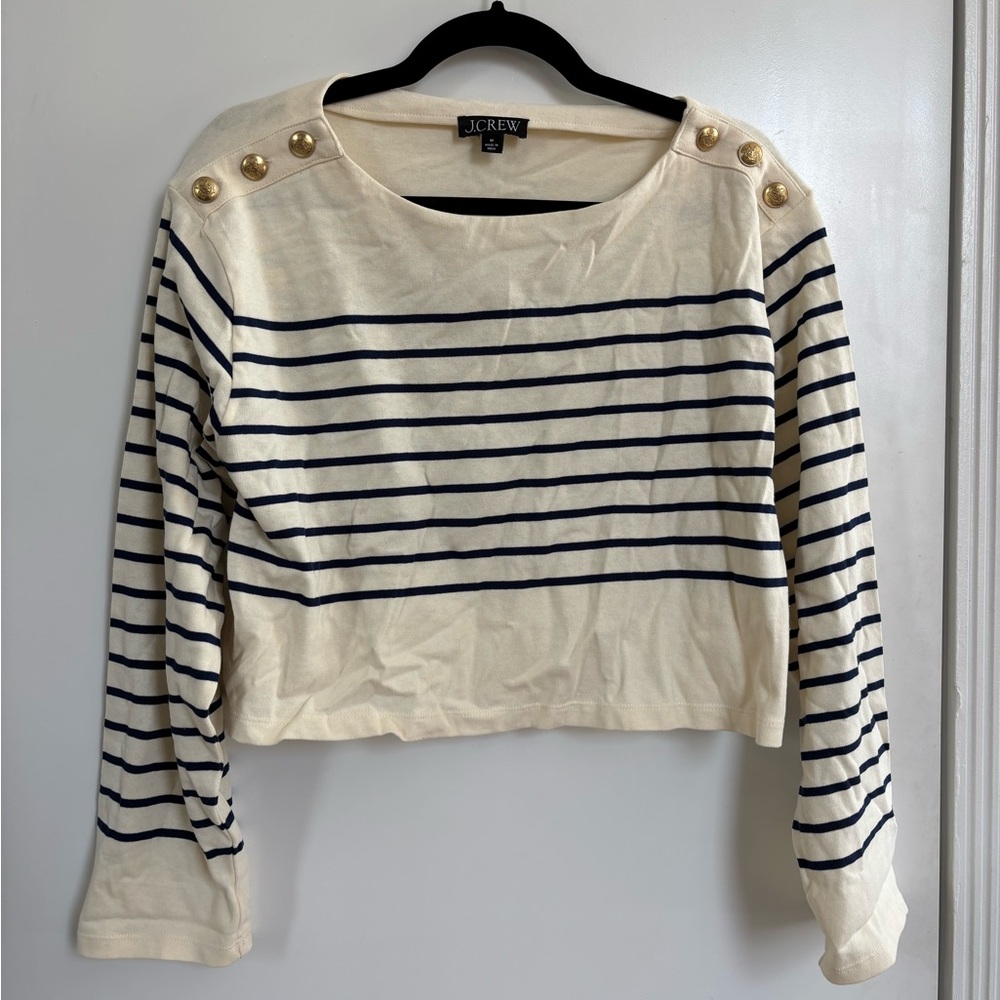NEW J. Crew Cream and Black Striped Blouse with Gold Buttons